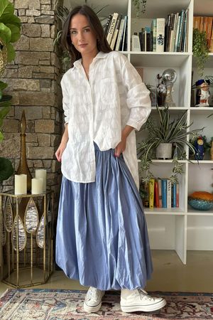 Paloma Bubble Hem Midi Skirt Denim